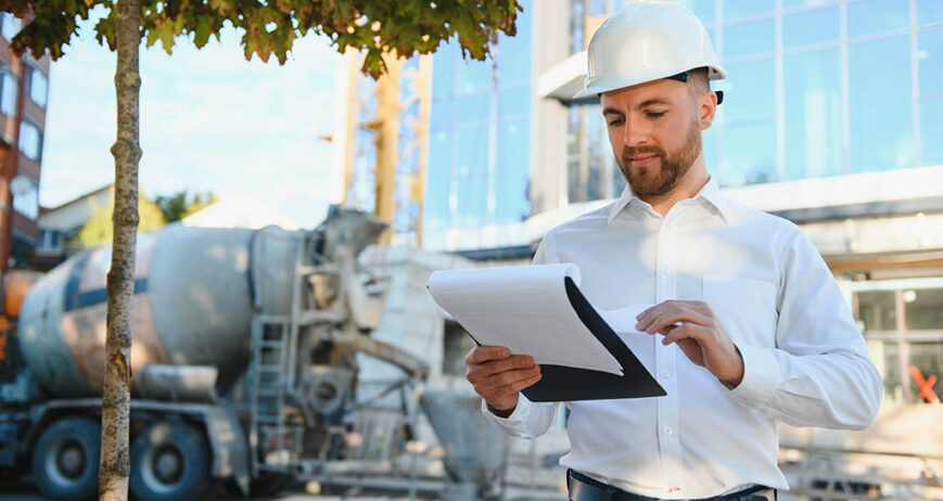 A construction worker control in the construction of roof structures on construction site and sunset background